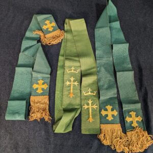 1930's Vintage Embroidered Green Bible Bookmarks with Crosses