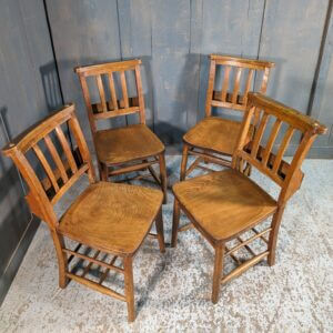 Set of 4 Character Driven 'Bell Tower' Slat Back Church Chapel Chairs from St Mary's Newington