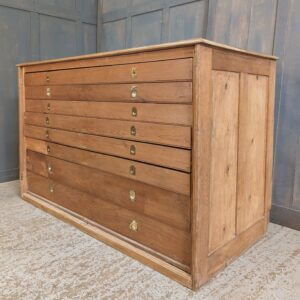 Solid Antique Pine & Brass Eight Drawer Vestment Plan Chest