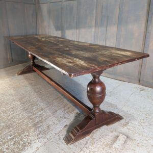 Long 18th Century Style Rectangular Plank Top Oak Refectory Table with Bulbous Turned Legs