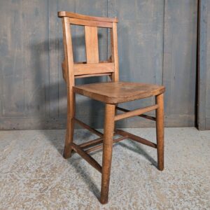 Handsome Mid Century Elm & Beech Splat Back Church Chapel Chairs with Racks