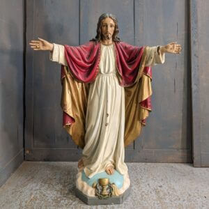 Antique Centrepiece Large Carved Wooden Christ the Redeemer Religious Statue