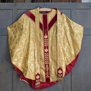 Top End Spectacular Vintage Embroidered Gold & Red Velvet Chasuble & Stole