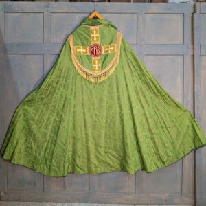 Large Vintage Green Embroidered Silk Cope with Stole from St Mary's Penzance