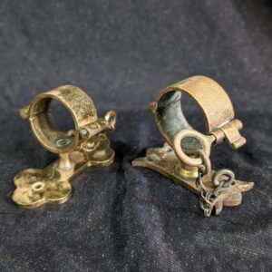 Two Original Victorian Brass Processional Cross Banner Stave Holders for Pews or Walls