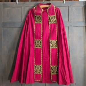 Heavy Thick Ribbed Red Silk Cope with Gold & Black Pomegranates