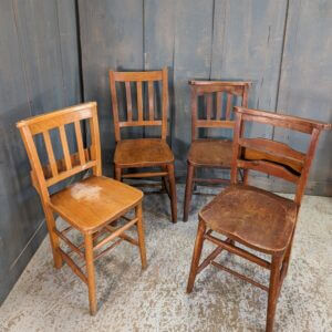 Random Harlequin Set of Four Chapel Chairs Slatbacks & a Ladderback