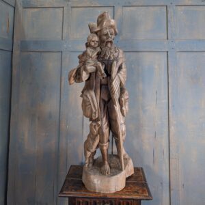 Tyrolean/Black Forest Large Carved Wooden Figure of St Christopher with Christ Child
