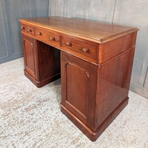A Small Antique Mahogany Victorian Pedestal Kneehole Desk with Chair