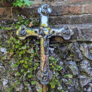 Early 19th Century Continental Silver Mounted Wooden Processional Crucifix