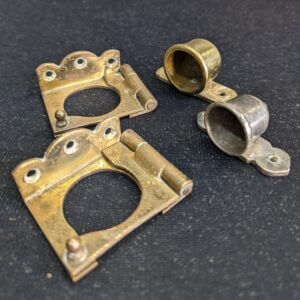 Two Matching Brass Flip Over Church Banner Holders with Two Non-Matching Cups