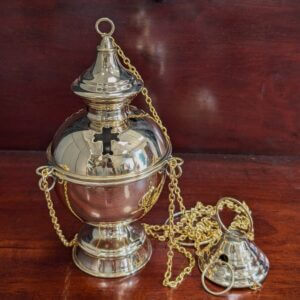 Purity of Form Conical Brass Incense Burner Censer Thurible with Cross Cutaway