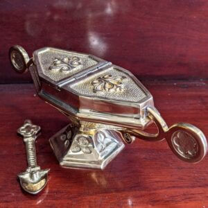 Heavy Brass Foliate Patterned Incense Boat and Spoon