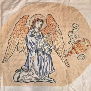 Victorian 1880's Embroidered Winged Angel with Incense Burner rescued from an Altar Frontal right hand side