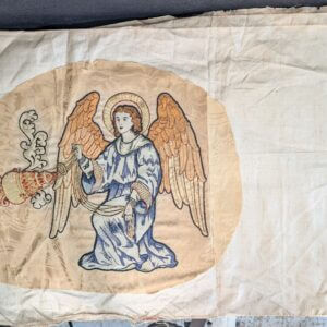Victorian 1880's Embroidered Winged Angel with Incense Burner rescued from an Altar Frontal left hand side