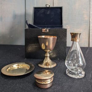 Boxed Unused Modern Travelling Gilt Brass Communion Set