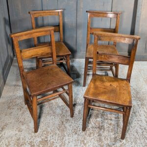 Set of 4 Primrose Hill Classic Early 1900's Elm & Beech Church Chairs with Racks