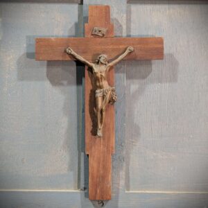 1950's Vintage French Late Deco Teak Crucifix with Bronzed Metal Figure (SOLD)