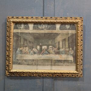 Interesting Gold Framed Faded Vintage Last Supper printed on Coarse Grain Linen