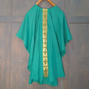 Large Green Modern Chasuble with Gold Broad Be-Crossed Orphrey Front & Back