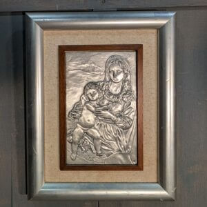 Framed Solid Silver Hammered Relief Work of Madonna and Child