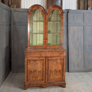 Early Georgian Style Glazed Walnut Cabinet Bookcase