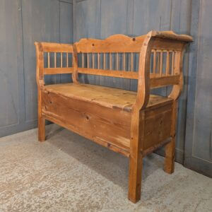 Attractive Stripped & Waxed 19th Century Continental Pine Box Seat Settle Monks Bench with Storage