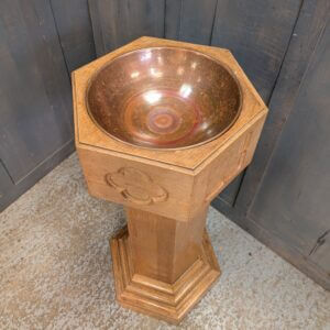 Oak & Copper Portable Baptismal Font with Cutaways & Memorial Plaque