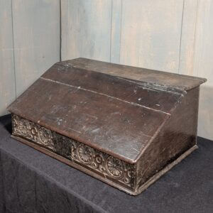 Larger Size 18th Century Carved Oak Bible Box with Cubby Holes