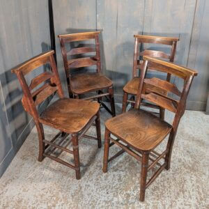 Set of 4 1910's Antique Medium Dark Elm & Beech Ladderback Church Chapel Chairs from St Paul's Daybrook
