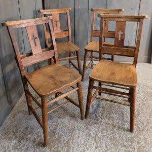Rare Set of Four 'Cross Back' Church Chapel Chairs