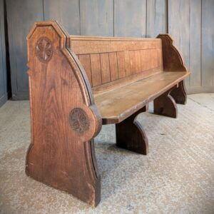 Very Fine Antique Carved Oak Church Pew Bench from Horsham