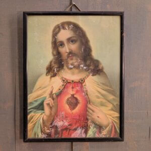 Larger Size French Antique Colour Lithograph of Christ the Sacred Heart