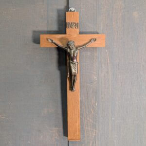 Small Modern Styled Heavy Corpus on Oak Crucifix with INRI