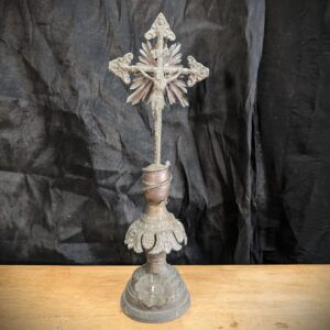 Antique Low Quality French Brass Ornate Crucifix with Snake