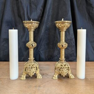 A Pair of Late 19th Century Gilt Bronze Altar Candlesticks