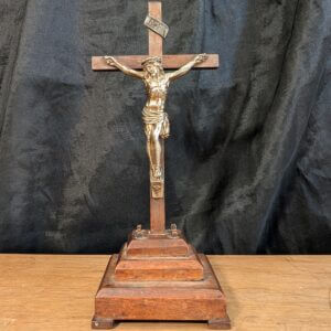 1930's Vintage Teak and Metal Corpus French Standing Crucifix