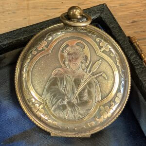 Rare and Special Solid Silver Antique French PYX with Engraved Design to Both Sides