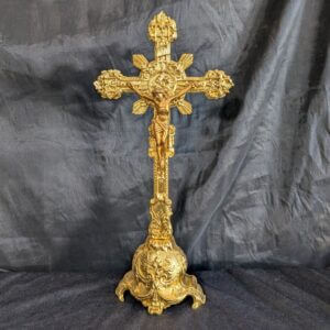 Mid- 19th Century French Highly Ornate 24 K Gold Gilt Bronze Altar Crucifix