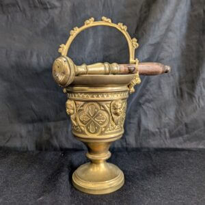 Rare & Special 1860's Antique Brass & Ormolu Holy Water Vat & Sprinkler