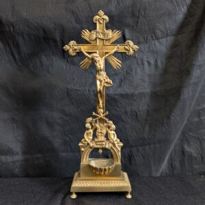 Unusual High Quality Late 19th Century Brass & Gilt Bronze Ormolu Standing Holy Water Font Piscina