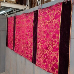Large Sumptuous Rich Red Brocade Damask Altar Frontal with Deep Red Velvet Panels
