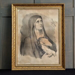 Large Faded 19th Century Lithograph of 'Mother of Sorrows'
