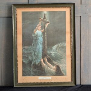 Large Dramatic Victorian Lithograph of 'The Rock of Ages'