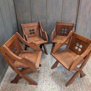 Six Well Made 1920's Vintage Oak Gothic Glastonbury Clergy Chairs Set