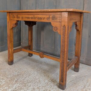 'Do This In Remembrance Of Me' Gothic Carved Oak Antique Communion Table