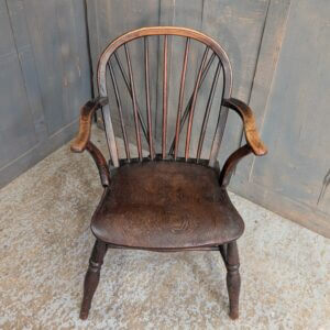 Early 19th Century Elm Hoop Back Fireside Chair with Arms