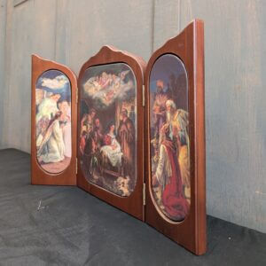Unusual German'Peoples Art' Porcelain & Wood Triptych of The Wonder of Christmas by LM Roth