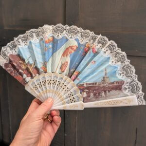 1960's Vintage Plastic & Fabric Our Lady of Fatima Fan