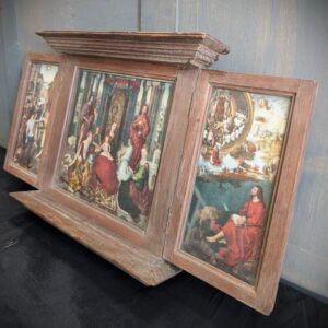 Small 1910's Oak Framed Triptych of Hans Memling's St John's Altar Piece